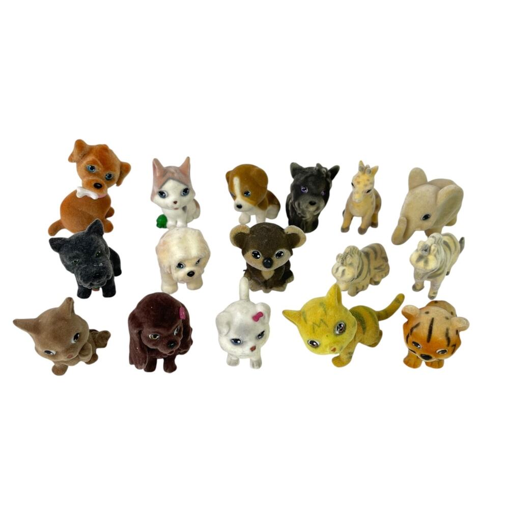 Lot Of 16 Puppy Kitty and Jungle In My Pocket Flocked Animals Pets Dogs Cats